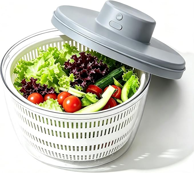 Electric Salad Spinner,Large Capacity Lettuce Spinner,4L Wireless USB | Fruit Washer Spinner,Vegetable Cleaner,Dehydrator for Fruit Vegetables,Quick Drainage Electric Mixer White