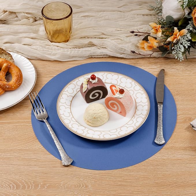 SHACOS 100 pcs Round Paper Placemats Disposable 13 inch Colored Paper Decorative Place Mats for Wedding Birthday Party Bridal Baby Shower Table Decoration, Blue (Pack of 2)