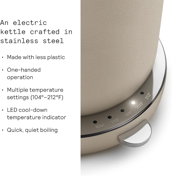 Aarke Kettle - Electric Stainless Steel Tea Kettle 1.2L (40oz), Sand | Temperature Control, Non-Drip Spout, Double-Wall Construction, Dry Boil Protection, Heat-Safe Handle, LED Cool-Down Indicator