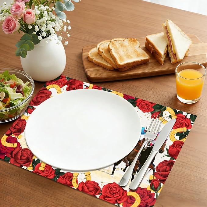 50 Pack Kentucky Horse Racing Disposable Paper Placemats | Rose Horseshoe Vintage Decorative Table Mats, Race Day, Wedding, Birthday Brunch Table Decor