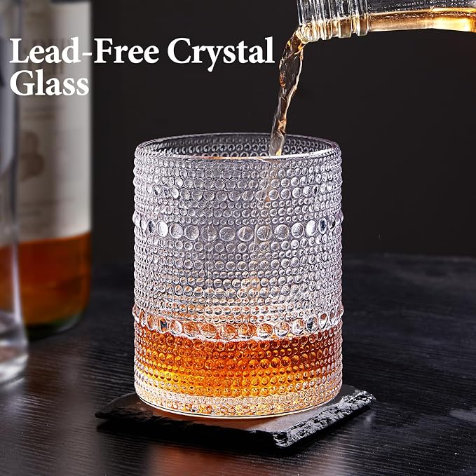 Drinking Water Glass Cups Set,Crystal Hobnail Glass set of 8,15oz&12oz | Unique Design Vintage Tall Glass Cups Sets for Whiskey,Cocktail,mocktails