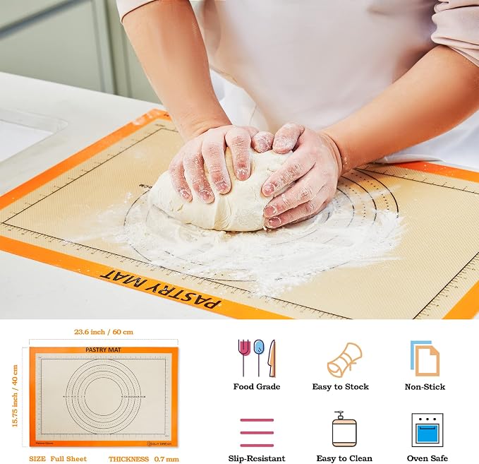 GUY DREAM All-in-One Silicone Baking Mat Set - Kneading Mat, Cookie & Macaron Half Sheet, 1/4 Sheet Mat, Square & Round Cake Mats, Artisan Bread Sling- Ideal Gift for Baking