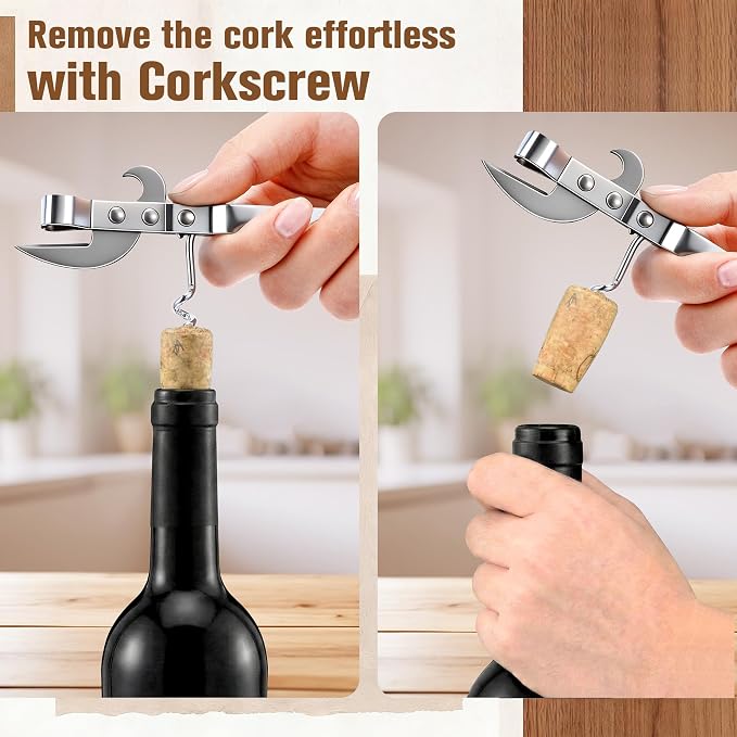 2 Pack 3 in 1 Can Openers, Vintage Can Opener with Dual Sided Blade, Left & Right Hand Friendly, Heavy Duty Stainless Steel Old Fashioned CanOpener, One for Kitchen, One for Camping