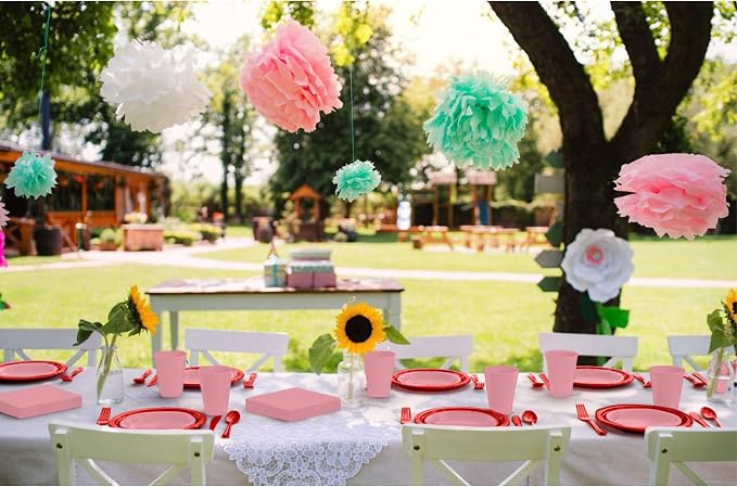 Party Solids 350 Pieces Valentines Plastic Plates For Party, Valentines Disposable Plates Set, 50 Of Each 9" Dinner Plate Set, 7" Dessert Plate, Cups, Napkins & Cutlery Plastic Dinnerware Set