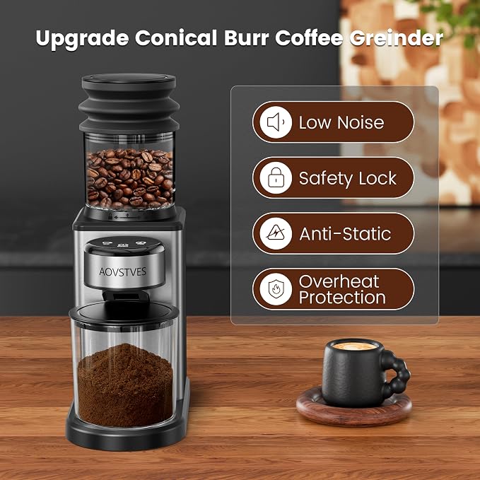 Electric Coffee Grinder, Suitable for Home Use, Features 25 Precise Grinding Settings, a 60-Second Timer Function, and an Easy-to-Clean Stainless Steel Coffee Bean Grinder