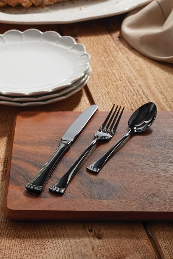 Lenox 893677 Portola Black 20-Piece Flatware Set | black, dishwasher safe | includes knives, forks, and spoons | heavy duty, cutlery set for kitchen and dining, utensil set
