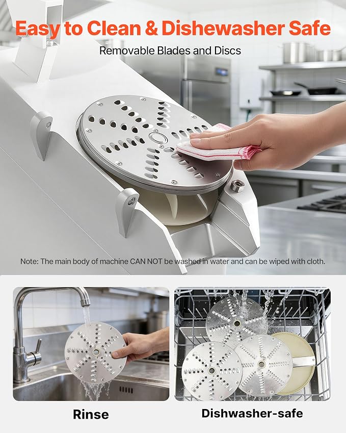 VEVOR Commercial Food Processor 550W Electric Vegetable Slicer 6 Blades | 2 Feeding Holes, 1600 RPM Stainless Steel Vegetable Processor, Interchangeable Blade, 3mm/4mm/7mm Shred and 2mm/4mm Slice