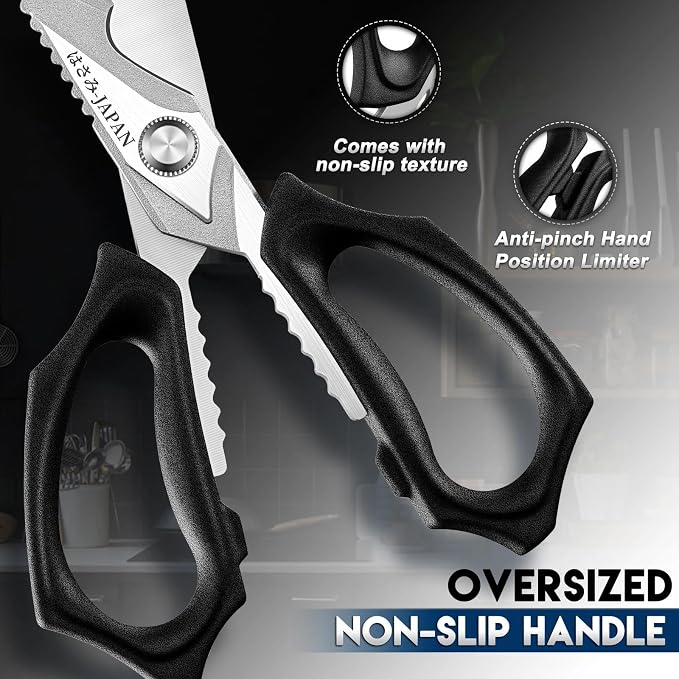 Purple Dragon Kitchen Scissors for Food - Heavy Duty Kitchen Shear Sliver | Stainless Steel Blade, Oversized Handle, Gift Box, Dishwasher Safe, All Purpose, for Meat Cutting