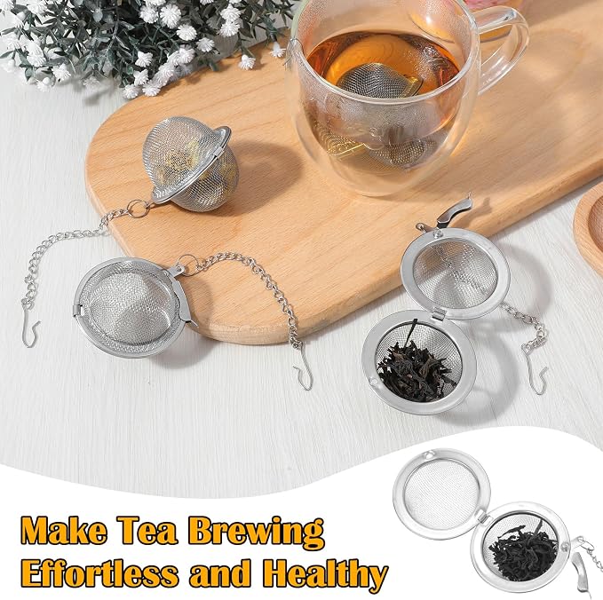 24 Pcs Loose Leaf Tea Infuser, Premium Stainless Steel Loose Tea Leaf Steeper with Fine Mesh, Extra Long Chain & Hook for Brewing Spices and Seasonings