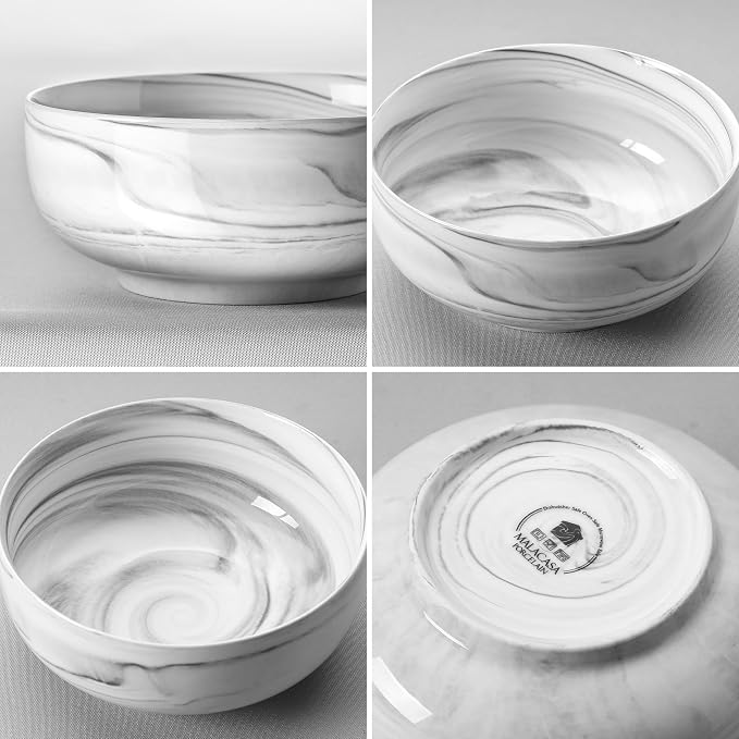 MALACASA Salad Soup Bowls Set of 2, 44 OZ Ceramic Bowls for Kitchen | Marble Grey Bowls for Soup, Cereal, Pasta, Oatmeal, Ramen, Porcelain Bowls Microwave & Dishwasher Safe, Series REGULAR