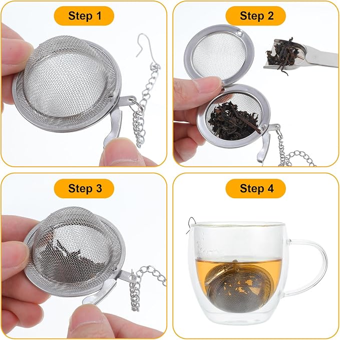 24 Pcs Loose Leaf Tea Infuser, Premium Stainless Steel Loose Tea Leaf Steeper with Fine Mesh, Extra Long Chain & Hook for Brewing Spices and Seasonings