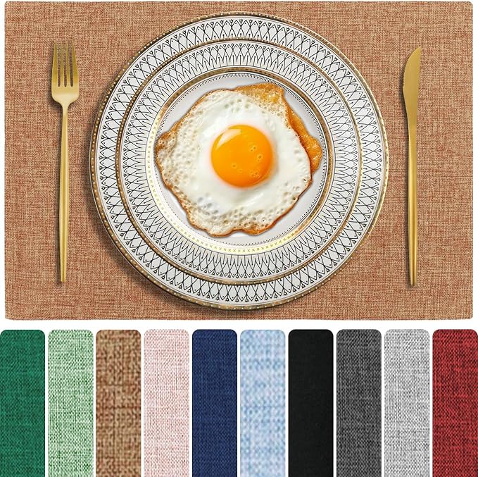 Cloth Placemats Set of 4, Cotton Linen Blend Place Mats, Flaxen | Machine Washable, Double Layered, Heat Resistant, Fabric Dining Table Mats for Kitchen, Indoor & Outdoor, 13" x 19"