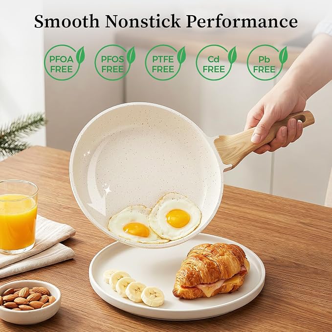 YASHE 8 Inch Granite Nonstick Frying Pan, Induction Cooktop Compatible | Non-Toxic Scratch Resistant with Stay-Cool Handle Cooking Skillet Pan PFOA/PFOS Free Omelette Pan