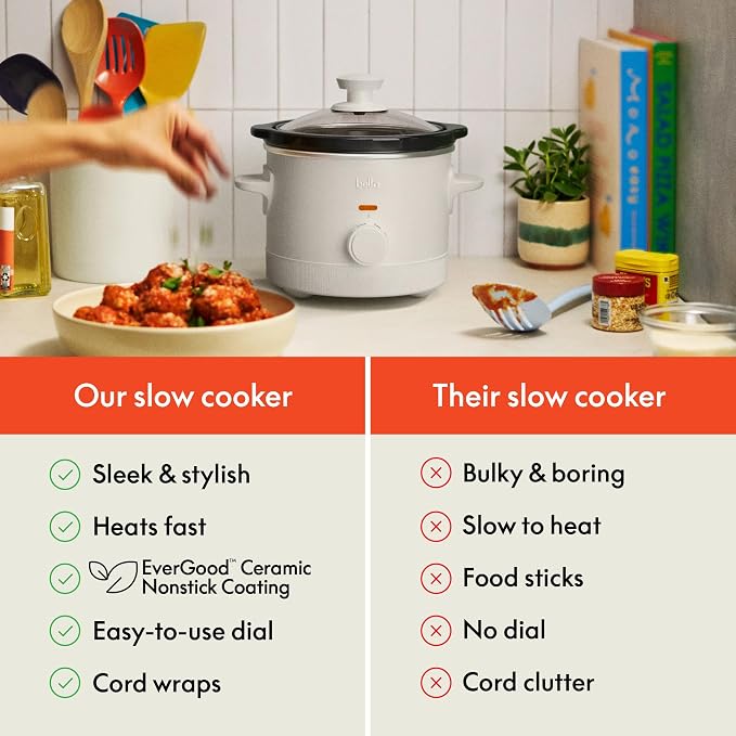bella 1.5qt Manual Non-Toxic Slow Cooker with 3 Heat Settings, Oatmilk