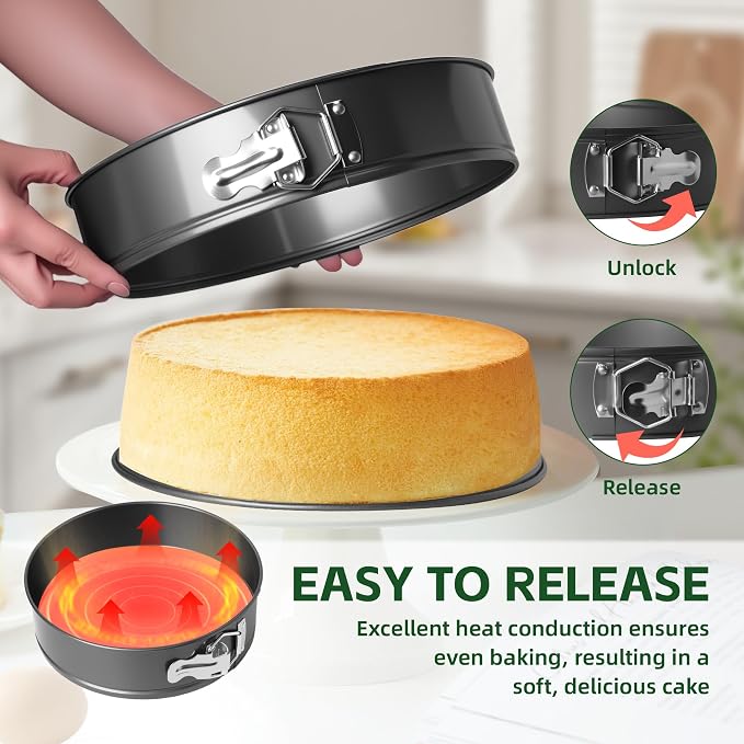 9 Inch Nonstick Springform Pan - Cheesecake Pan with Removable Bottom, Round Baking Mold for Cheesecake, Pie, Desserts & More - Baking Bakeware Accessory, Matte Black