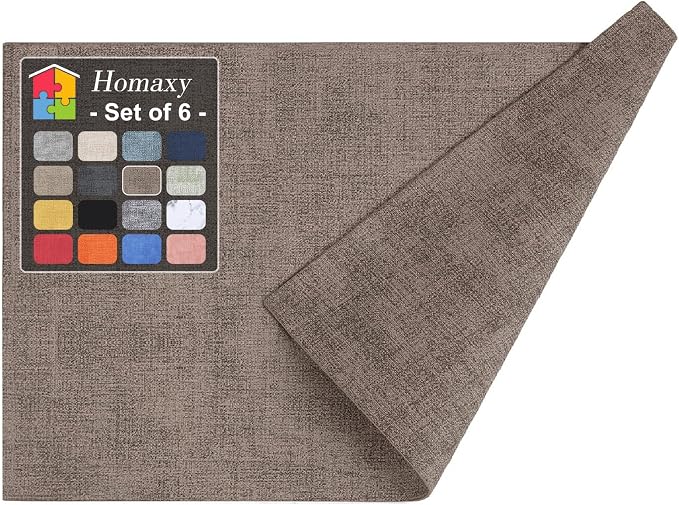 Homaxy PU Faux Leather Placemats for Dining Table, Set of 6, Dark Brown | Waterproof Wipeable Washable Table Mats, Easy to Clean Anti-Slip Place Mats, 11.8" x 17"