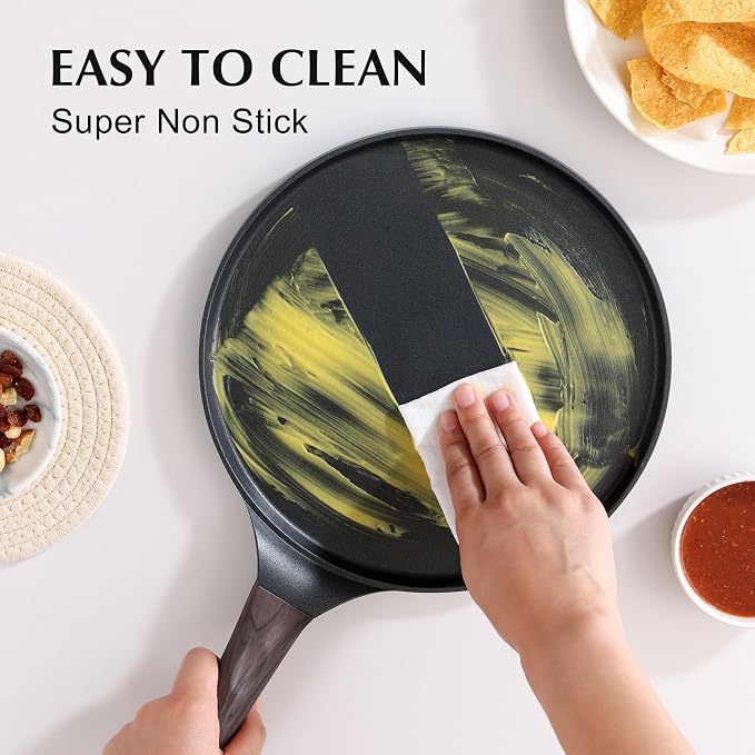 SENSARTE 12 Inch Nonstick Crepe Pan Granite Coating Pancake Pan Black | Swiss Granite Coating Dosa Pan Pancake Flat Skillet Tawa Griddle with Stay-Cool Handle, Induction Compatible