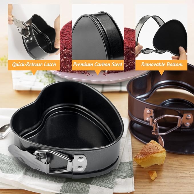 TXIN Love Heart Shape Springform Pan, Mini 4 Inches Non-Stick Carbon Steel Cake Pan Tin Mold Baking Cheese Bread Jelly Tray, Set of 4