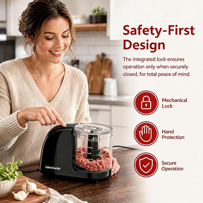 Liebe&Lecker Mini Food Processor 1.5 Cup Electric Food Chopper | Vegetable Chopper For Onions Garlic Meat Food, Chopper Container For Dicing, Mincing & Puree, Dishwasher Safe Compact Size