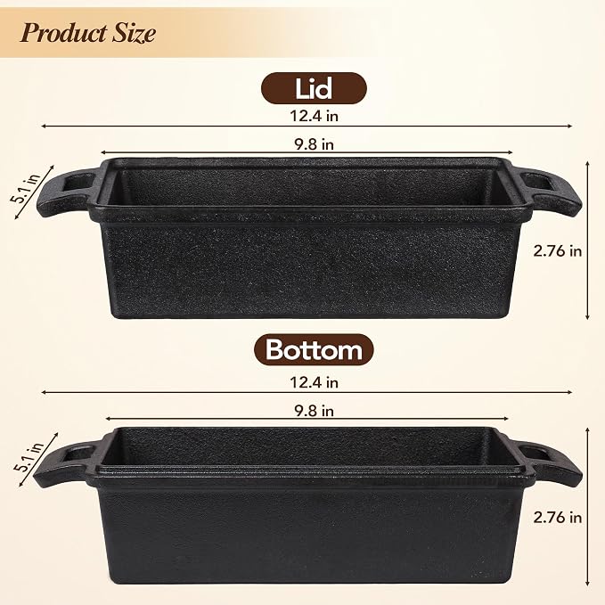 ROTTOGOON 2 in 1 Cast Iron Loaf Pan with Lid,Even Heat Distribution Bread Baking Pans for Sourdough, Homemade Bread,Cake and Meatloaf