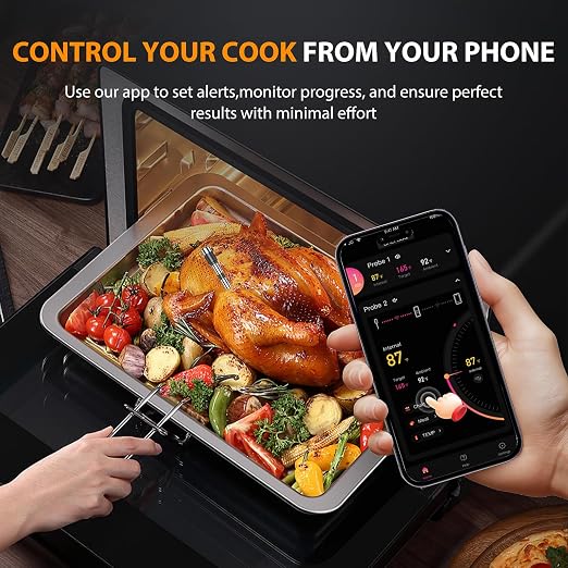 Wireless Meat Thermometer Digital, 4 Probes Bluetooth Thermometer | Smart App & Standalone Display Base, NIST ±0.5°F, Instant Read LCD, BBQ Smoker Grill Oven, Brisket Steak Turkey Pork