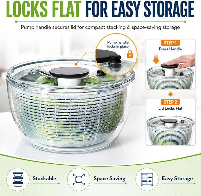 Good Grips Salad Spinner 3.6L – Large Lettuce Spinner & Salad Cleaner with Bowl & Lid, Fruit Washer, Vegetable Cleaner, Strainer Bowl, Fast Drying Multipurpose Kitchen Tool