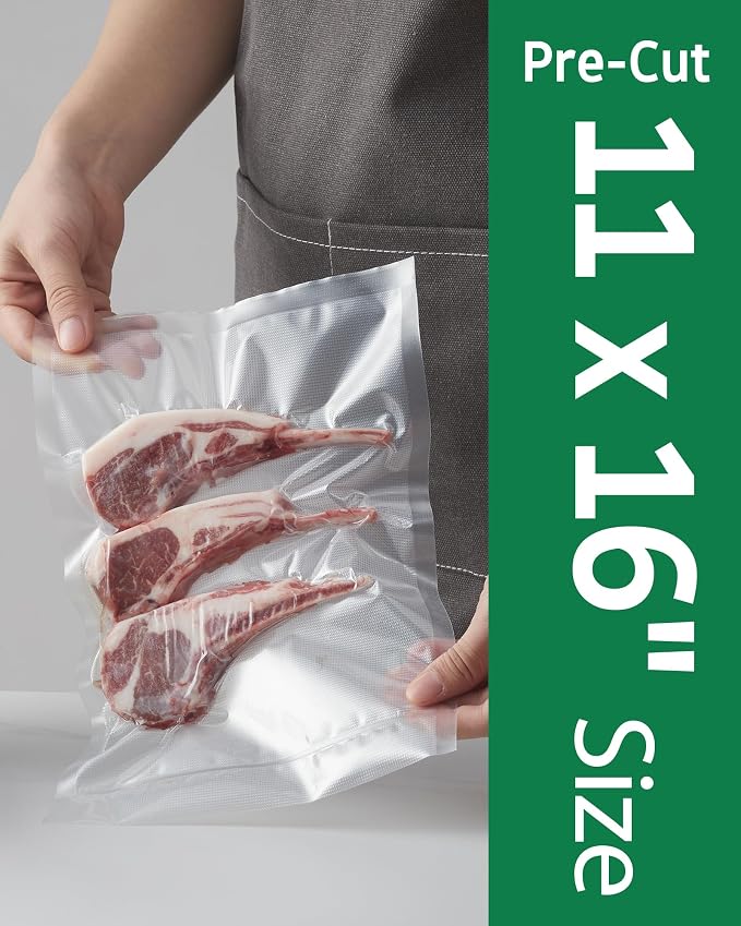 Syntus 100 PCS Vacuum Sealer Bags, Gallon Size 11" x 16" Precut Seal Bags | BPA Free, Single-Side Textured, Microwave Sous Vide Cooking, Prevent Freezer Burn, 4mil Thick, Works with Most Vacuum Sealers
