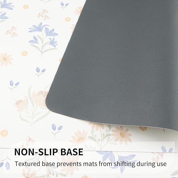 QIYI PU Leather Placemats Set of 6, 12"x18" Waterproof Table Mats, Floral | Faux Leather, Heat Resistant, Anti Slip, Wipeable Place Mats for Kitchen Dinning, Party Table Décor, Minimal Flowers