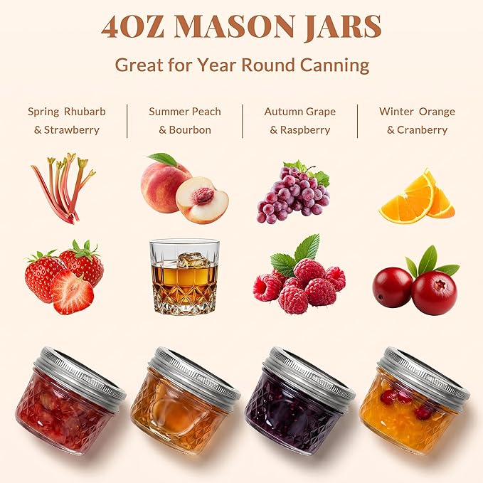 CycleMore 40 Pcs 4oz Crystal Mini Mason Jars, Silver Separable Lids | Airtight, BPA-free, Reusable, WasherSafe, Small Canning Jars for Jam, Honey, Samples, Wedding Favors, DIY Candles