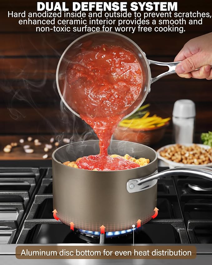 Cooks Standard Classic 2 Quart Saucepan with Glass Lid, Hard Anodized Ceramic Nonstick Sauce Pan, Small Kitchen Sauce Pot Milk Pan, Dishwasher & Oven Safe, Induction Compatible Cookware, Bronze