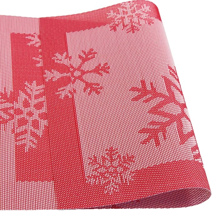 PIGCHCY Christmas Placemats Snowflake Woven Heat Resistant Placemats Washable Easy to Clean Table Mats for Dining Room and Decor(Set of 6, Red)