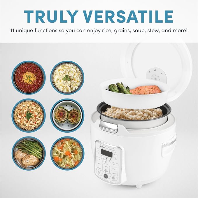 AROMA® Professional Digital Rice Cooker, 10-Cup (Uncooked) / 20-Cup (Cooked), Slow Cooker, Multicooker, Steamer, Oatmeal Cooker, Auto Keep Warm, Sauté-then-Simmer®, 4 Qt, White, ARC-1230W