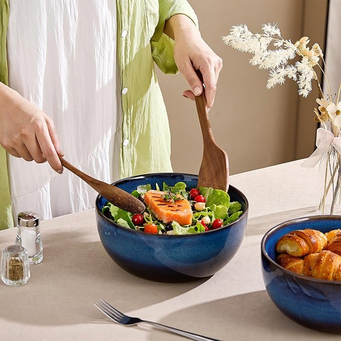 9 Inch Large Salad Bowls Set of 2, 83 Oz Porcelain Serving Bowl for Salad Soup Pasta Popcorn, Ceramic Decorative Bowls Fruit Bowl for Home Decor, Microwave,Oven,and Dishwasher Safe