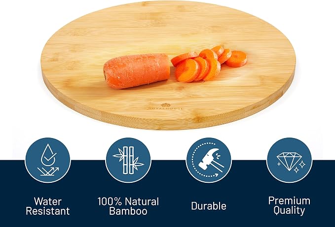 Natural Bamboo Round Cutting Board for Kitchen Pack of 2 | Chopping Boards for Meat & Vegetables, Cheese and Charcuterie Board, Serving Tray, 11.8" Round 0.6" Thick