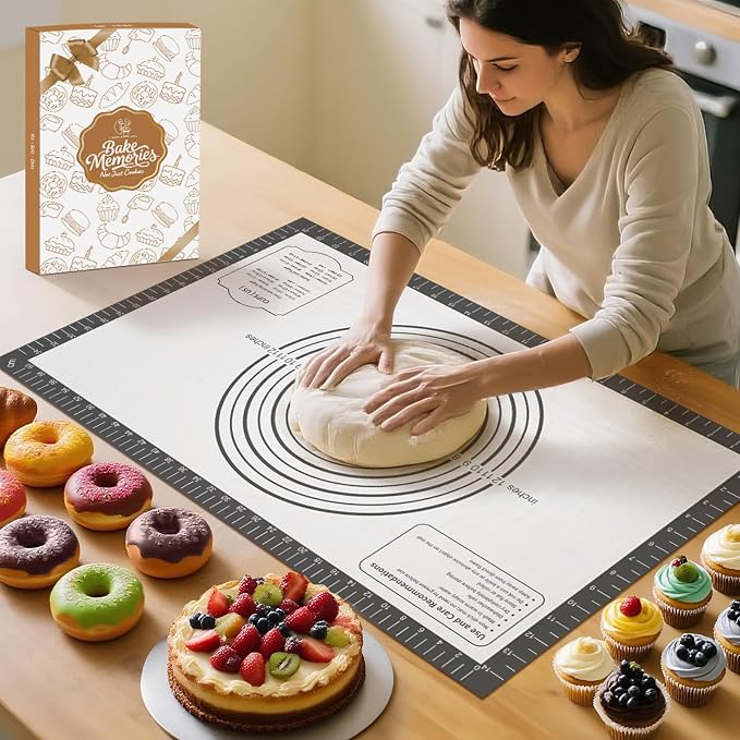 Silicone Baking Mat with Measurement, Non Stick Pastry Mat for Dough Rolling, Fondant Mat, Pie Crust Pizza, Macaron,Cookie Sheet, Reusable Baking Supplier Tools