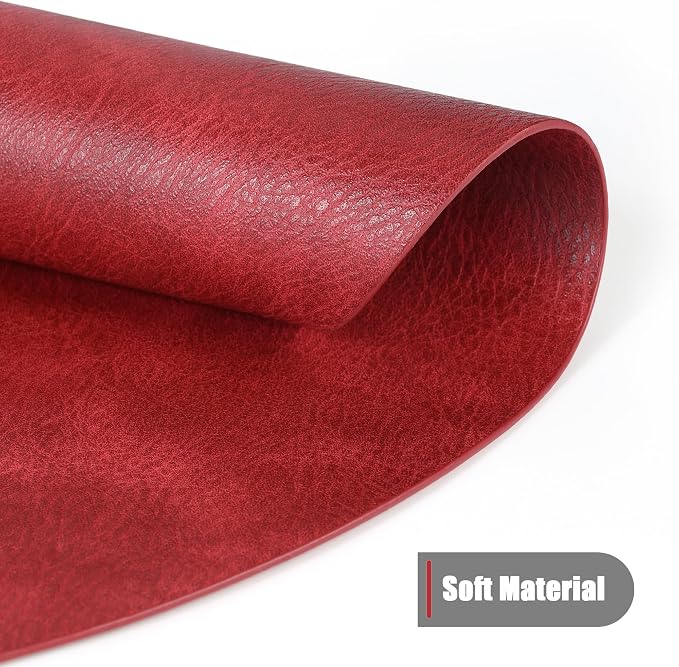 UnivoColors Placemats Round Faux Leather Placemats Set of 6-Waterproof-Wipe Clean-Heat Resistant-Anti Slip Dining Table Place Mats,Suitable for Indoor & Outdoor Use,15".Retro Red