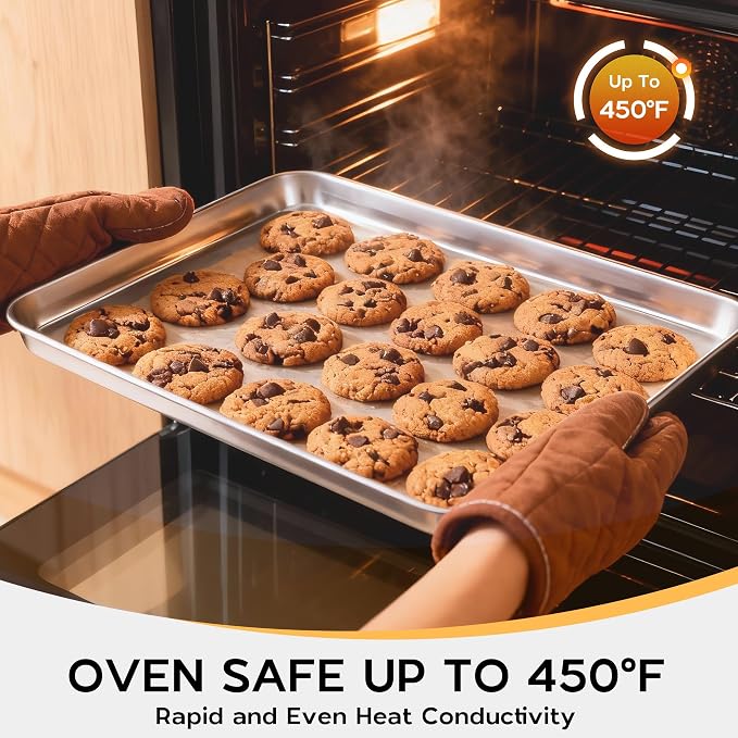 Onader 4 Pack Baking Sheet Pan, 20 x 14 Inch Stainless Steel Cookie Tray | Baking Trays for Oven, Large Roasting Pan Set, Food-Grade Half Sheet Cake Pans, Heat-Resistant Dishwasher Safe