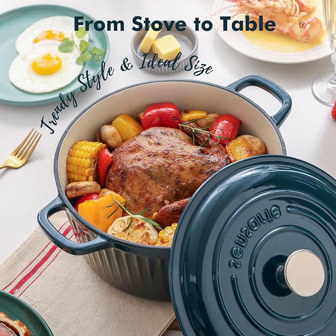 SENSARTE Enameled Cast Iron Dutch Oven Pot with Lid 3.5/5.5/6.5 Quart Heavy-Duty Round Dual Handles Kitchen Pot with Cotton Potholders & Silicone Trivet, Pot for Bread Baking, Stews, Braising, Roasting, Oven Safe, 3.5 Quart, Emerald Green