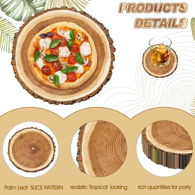 Geosar 200 Disposable Paper Placemats and Coasters Set Rustic Round Placemat with Coasters Farmhouse Table Decor for Greenery Jungle Dining Camping Backyard BBQ Birthday Woodland Wedding(Wood Grain)