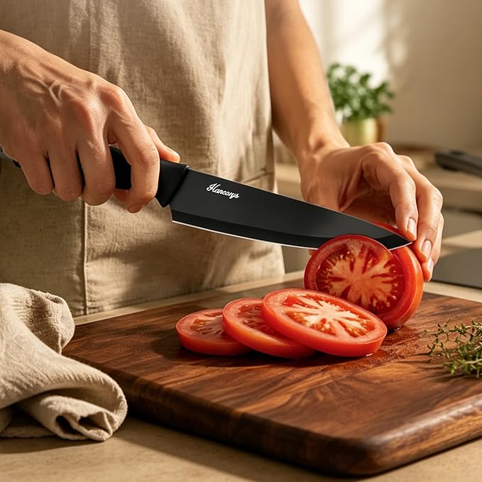 15 PCS Black Knife Set for Kitchen with Block, Built-In Sharpener | German High-Carbon Stainless Steel Nonstick Ceramic Anti-Rust Coating Blades, Ergonomic Handle, Ultra Sharp Cooking Knives