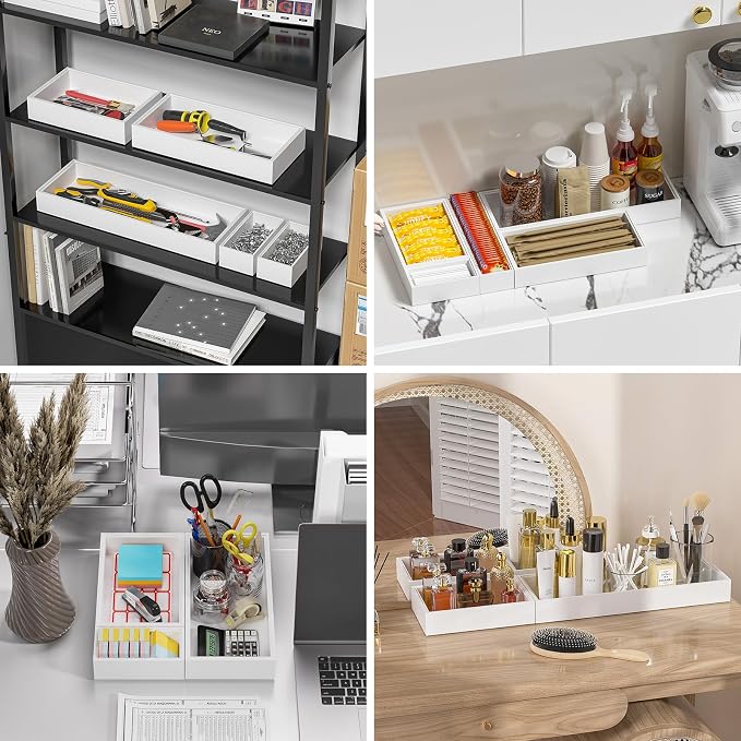Lixple Bamboo Kitchen Drawer Organizer, 2 Pack, 6" x 3" x 2", White | Fits Small Silverware, Cutlery & Utensils, Perfect for Narrow Kitchen Drawers, Inner Size 5.3" × 2.3" × 1.77"