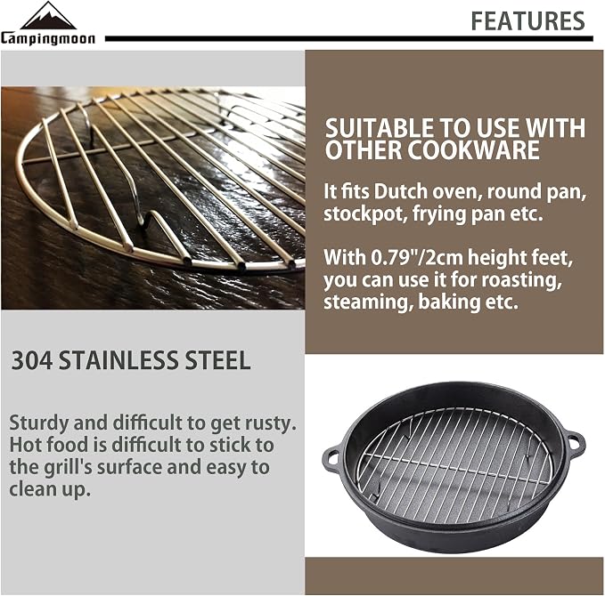 CAMPINGMOON 2pcs Round round cooling rack 304 Stainless Steel Cooking Grid Grill (φ9.5 inches, W24-2P)