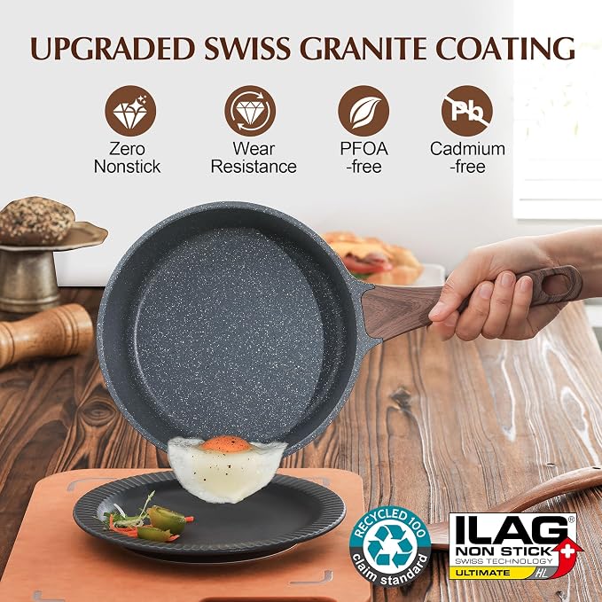 SENSARTE Nonstick Sauce Pan Set with Lid, 2+3 Quarts, PFOA/PFOS Free | Swiss Granite Coating Sauce Pot Kitchen Cooking Pot Sets, Induction Compatible, Stay-cool Handle