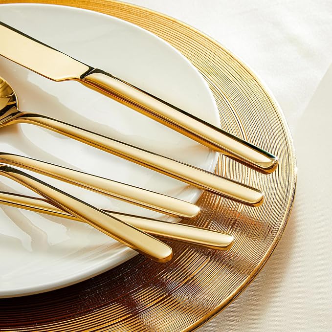 Gold Silverware Set, 60 Piece Flatware Cutlery Set for 12, 18/10 Stainless Steel Silverware Mirror Polished Dishwasher Safe for Home, Restaurant, Wedding, Party(Gold, 60 pieces for 12)