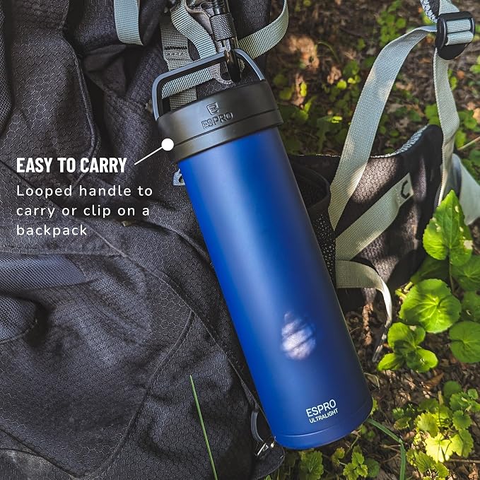 ESPRO Go P0 Ultralight French Press Coffee Maker for Travel, Vacuum Insulated Stainless Steel, 16 Ounces, Aegean Blue