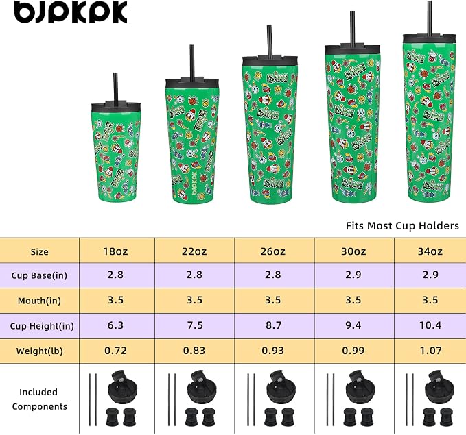 BJPKPK 22 oz Coffee Tumbler with Straw, Insulated Stainless Steel Cup | Double Wall Vacuum, Leak Proof Lid, Keeps Hot/Cold/Iced, BPA Free, Cupholder Friendly, Travel, Game