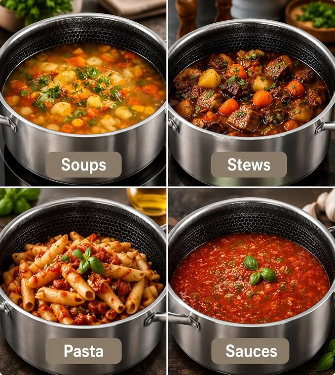 Toutrop Hybrid Nonstick 8-Quart Stockpot,Stainless Steel Stock Pot with Glass Lid,Induction Soup Pot Compatible with All Cooktops,Dishwasher & Oven Safe