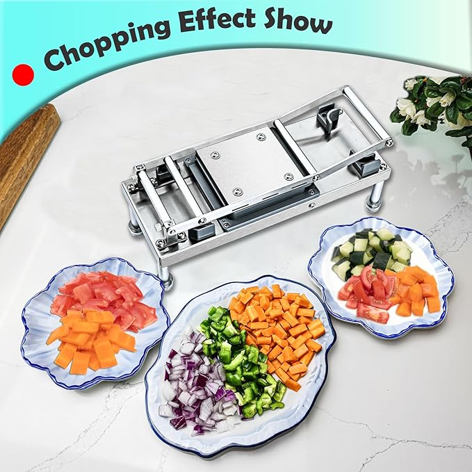 Vegetable Chopper Veggie Cutter Onion Food Potato Tomato Dicer With Blade | Stainless Steel Construction, Fruit Potato Salad Dicer, Dishwasher Safety, Easy Cleaning, Safety Hand Guards