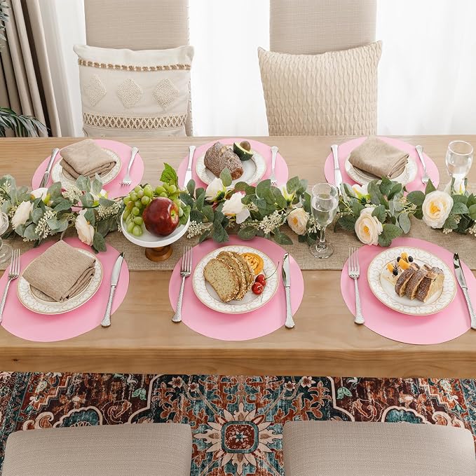 SHACOS 100 pcs Round Paper Placemats Disposable 13 inch Colored Paper Place Mats for Wedding Birthday Party Bridal Baby Shower Table Decoration, Light Pink