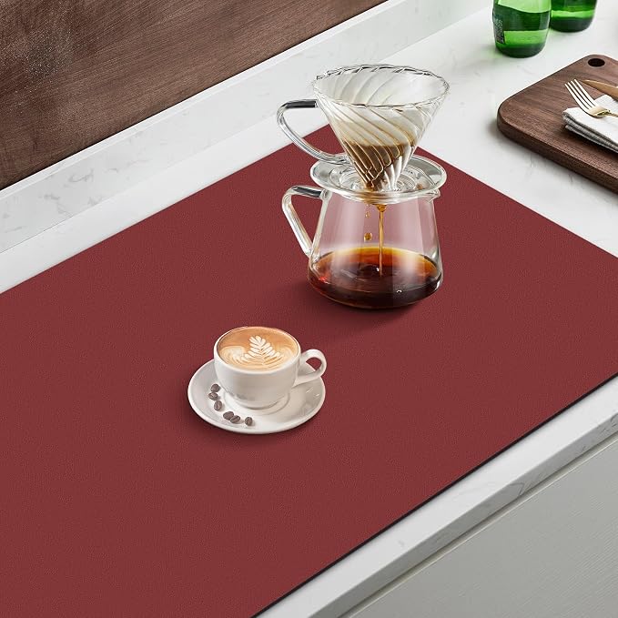Coffee Mat Super Absorbent Dish Drying Mat Coffee Bar Mat 18"x 36", Red | Match with Coffee Machine Accessories Large Drying Mats for Kitchen Counter